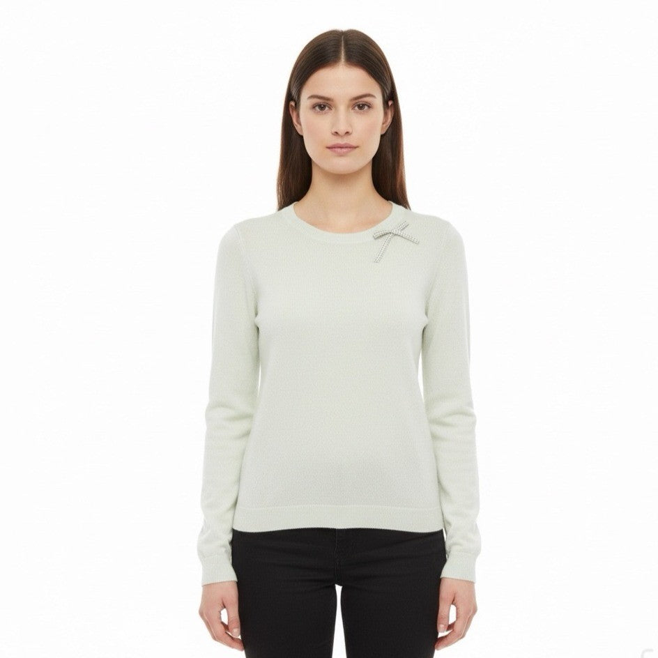 La Vila Milano Womens Eggshell Knit Sweater Bow Detail Long Sleeves Sz XS