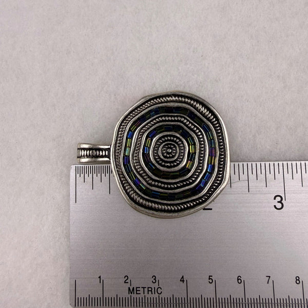 Silver Tone Magnetic Reversible Pendant Jewelry Multi-Color Glass Bead Circular