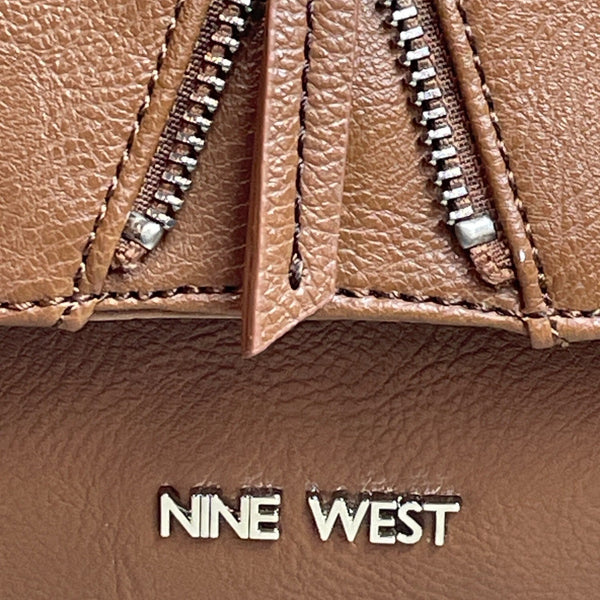 Nine West Women's Brown Leather Foldover Crossbody Purse Sz M