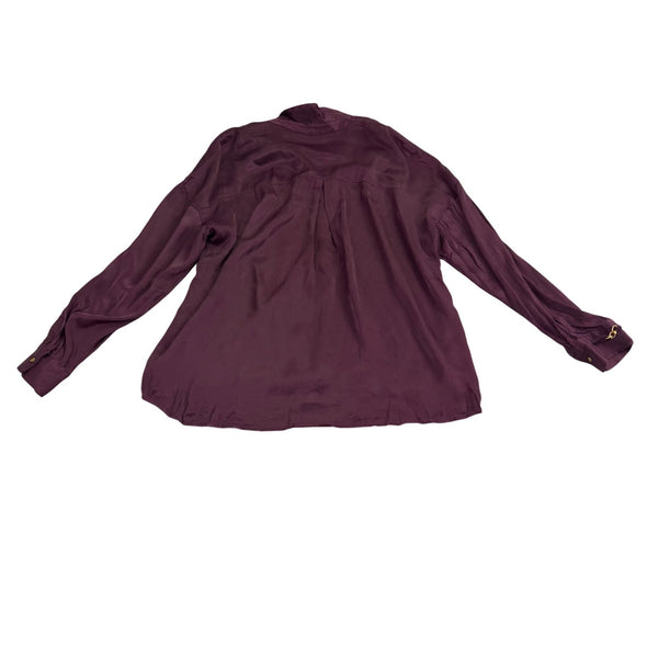 Zara Womens Purple Satin Button-Up Long-Sleeve Blouse Lightweight Sz XL 