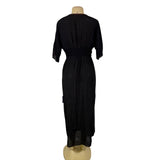 Cupshe Womens Black V-Neck Maxi Dress Daisy Embroidered Waist Short Sleeves Sz S