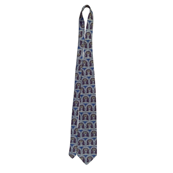 Bill Blass Mens Burgundy/Gold/Blue 100% Silk Patterned Necktie With Arch Motif