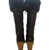 BCBGirls Women’s Black Suede & Faux Fur Quilted Heeled Knee-High Boots Size 8.5
