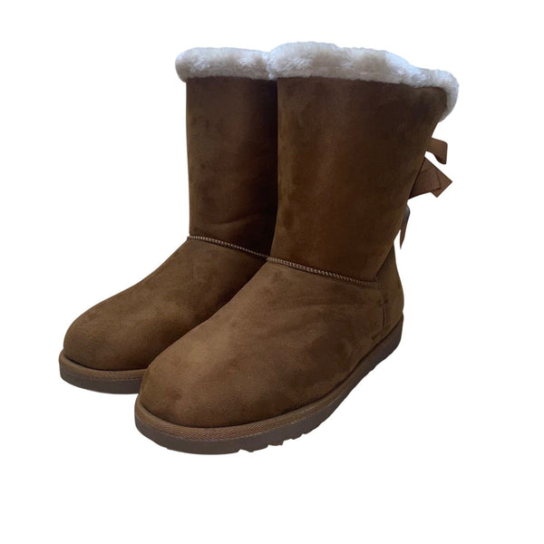 Hot Tomato Women’s Brown Faux Suede & Fur Joanna Back Bow Winter Boots Size 10M