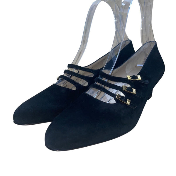 Salvatore Ferragamo Women’s Black Suede Strapped Low Heel Pumps Size 9.5AA