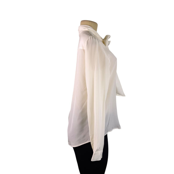 LILYSILK Womens Ivory 100% Mulberry Silk Tie Neck Blouse Long Sleeve  Sz M  New