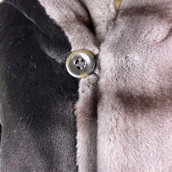 Dennis Basso Womens Black Faux Fur Hooded Coat Stylish Warm Outerwear Sz L