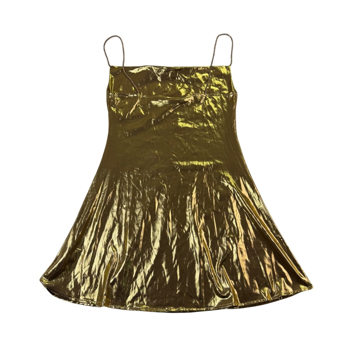 Micas Womens Gold Metallic A-Line Slip Dress Shiny Party Wear Sz S