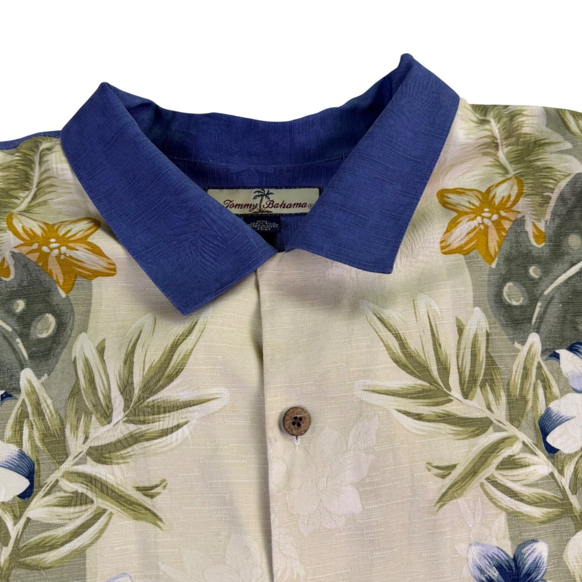Tommy Bahama Mens Blue Yellow 100% Silk Hawaiian Button-Up Shirt Sz XXL