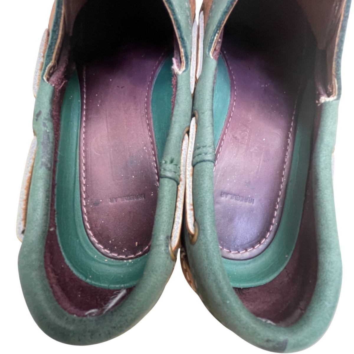 Sebago Women’s Brown & Green Leather 2 Eyes Docksides Boat Moc Toe Shoes Size 7.