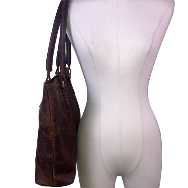 Serrv Women’s Brown Leather Timeless Design With Double Handles Tote Bag