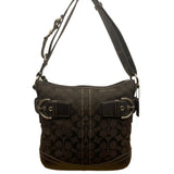 Coach Women’s Black Monogram & Leather Details Adjustable Strap Shoulder Bag