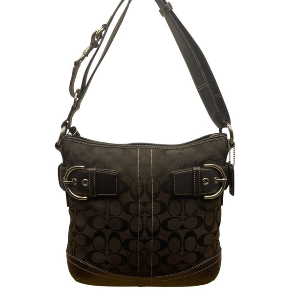 Coach Women’s Black Monogram & Leather Details Adjustable Strap Shoulder Bag