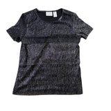 Alfred Dunner Womens Black Top Shimmering Textured Short Sleeve Shirt Size S