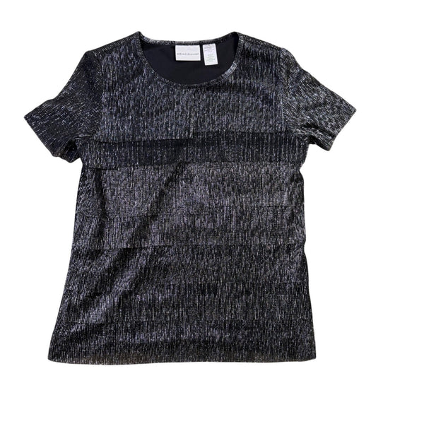 Alfred Dunner Womens Black Top Shimmering Textured Short Sleeve Shirt Size S