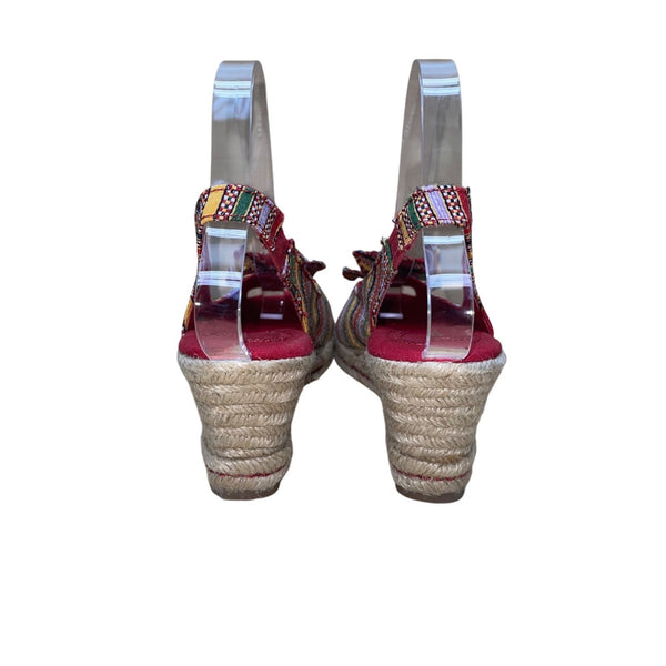 Naturalizer Women’s Red Multicolor Striped Slingback Bow Wedge Sandals Size 7M