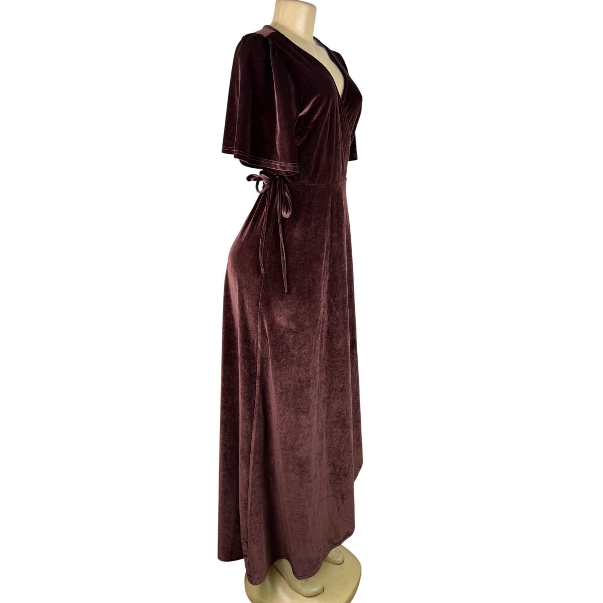 Baltic Born Womens Brown Velvet Wrap Maxi Dress Elegant Soft Fabric Size L