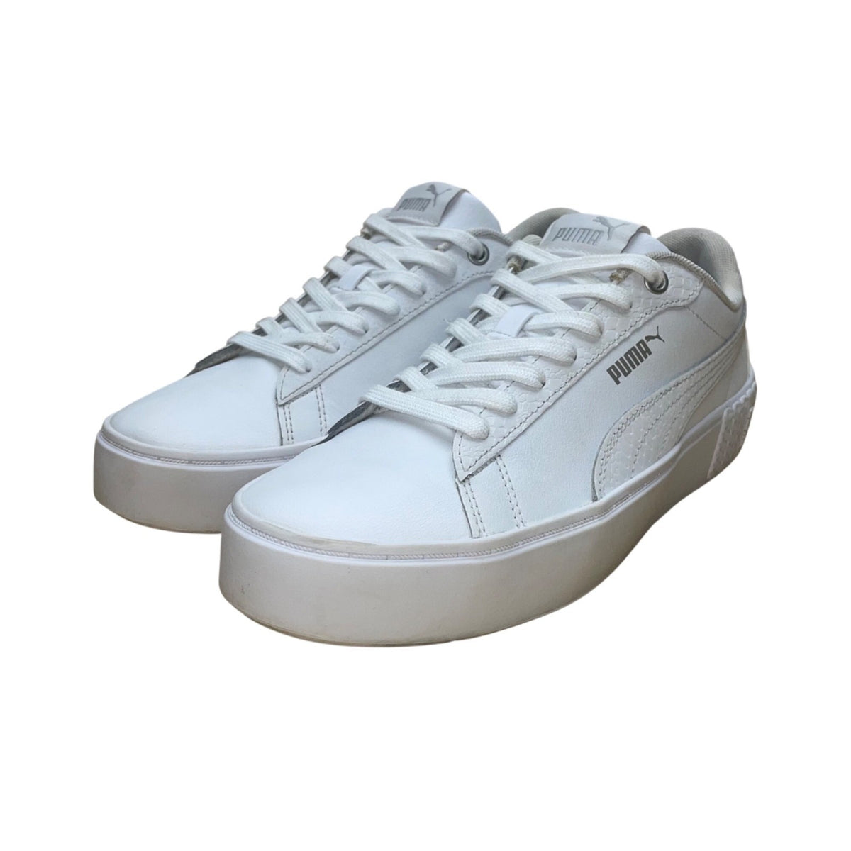 Puma Women’s White Leather Lace-Up Casual Low-Top  Sneakers Size 9