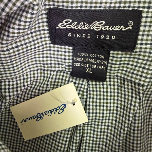 Eddie Bauer Mens Green Plaid Cotton Button-Up Shirt Casual Long Sleeve Size XL