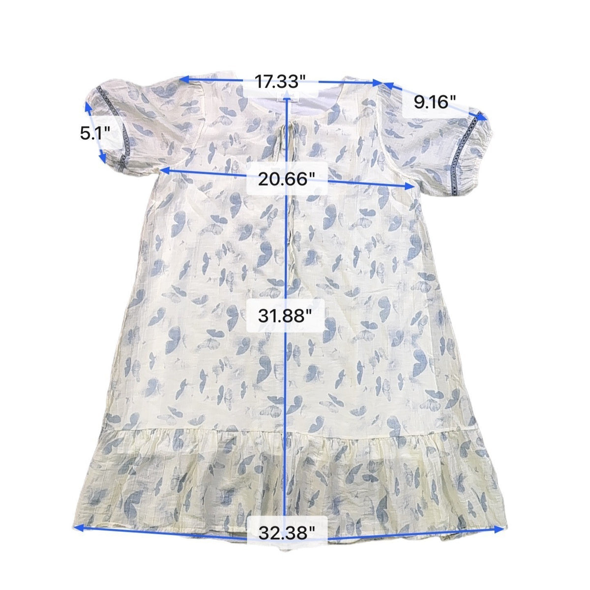 Kindred Womens White & Blue Polyester Short-Sleeve Ruffled Mini Dress Size L
