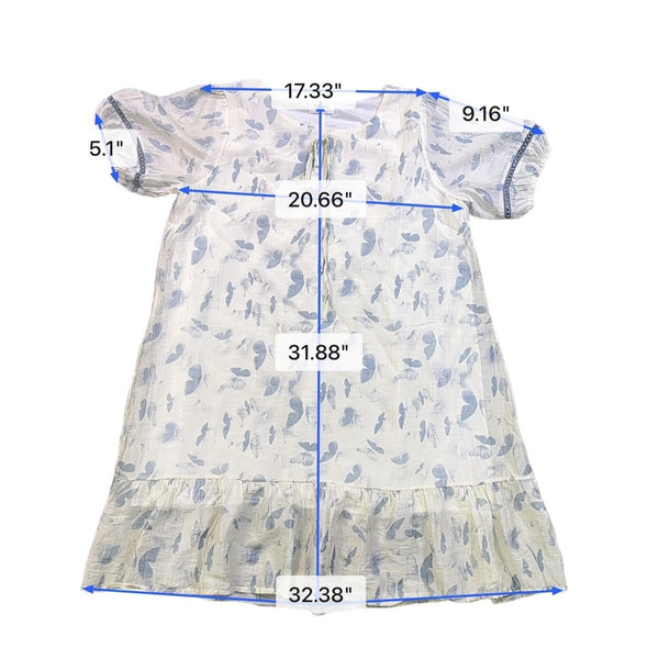 Kindred Womens White & Blue Polyester Short-Sleeve Ruffled Mini Dress Size L