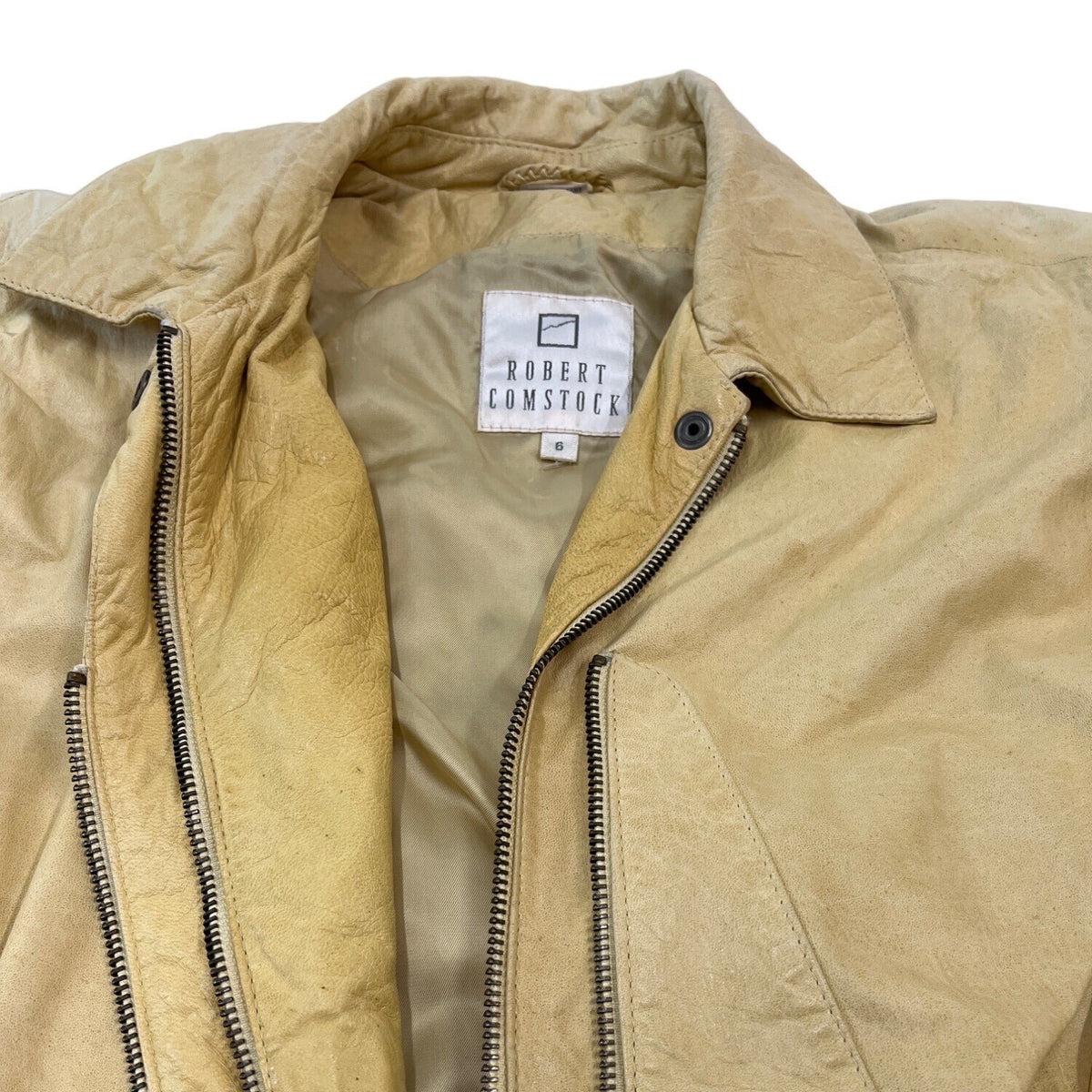 Robert Comstock Zip Up Yellow Rhino Leather Jacket Sz 6 (EU 38)
