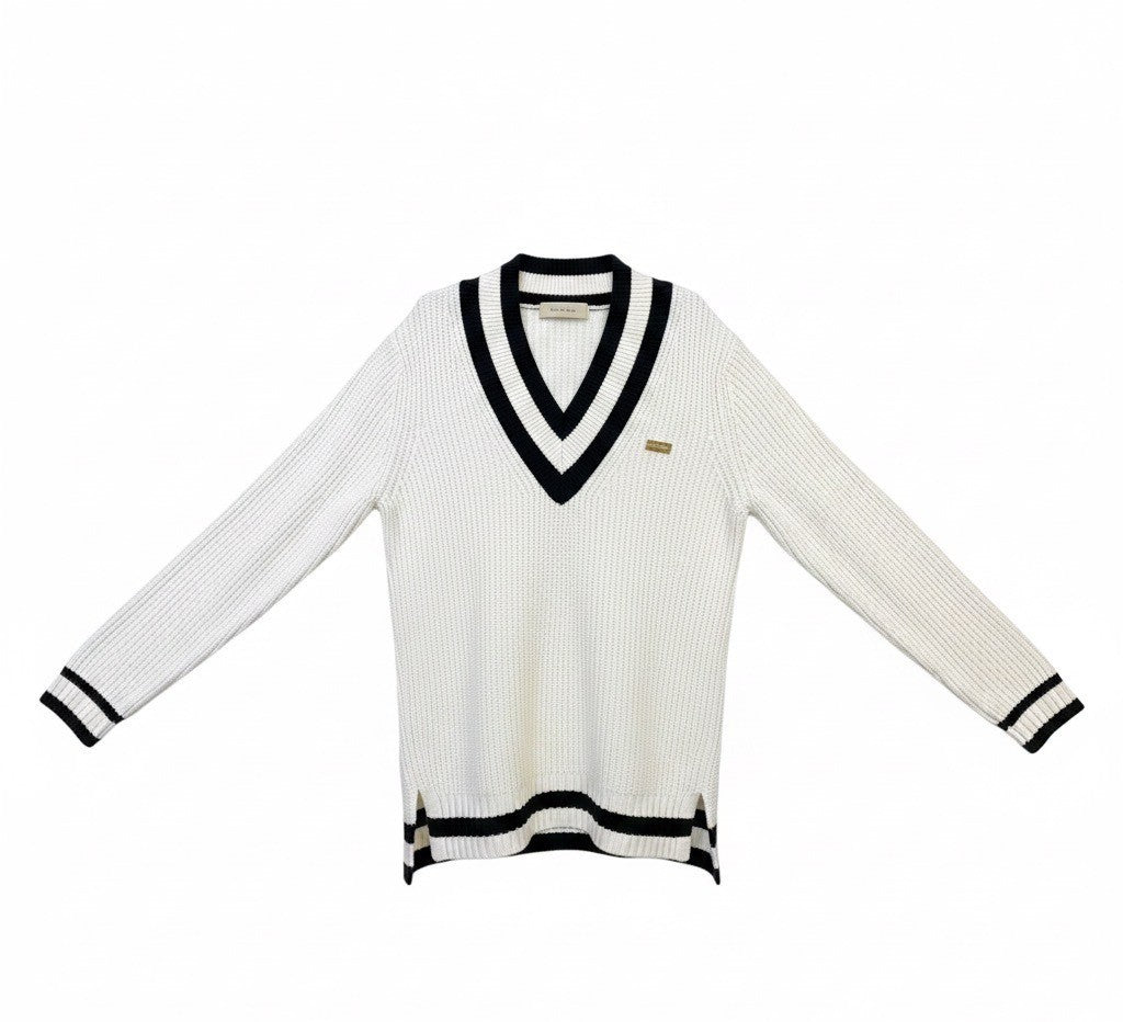 Michael Kors Womens White & Black  V-Neck Sweater Top Size S