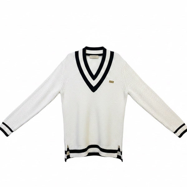 Michael Kors Womens White & Black  V-Neck Sweater Top Size S