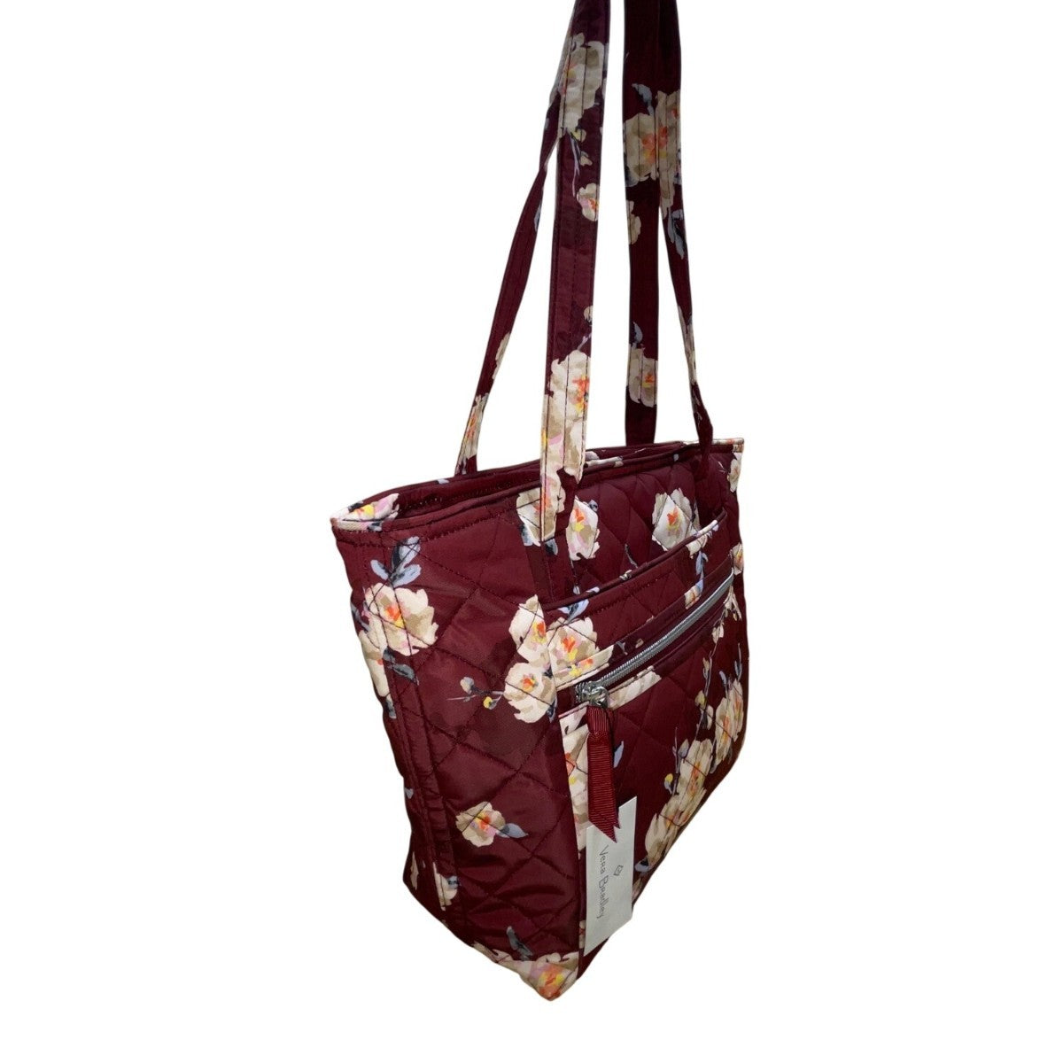 Vera Bradley Women’s Maroon Quilted Blooms & Branches Floral Print Vera Tote Bag