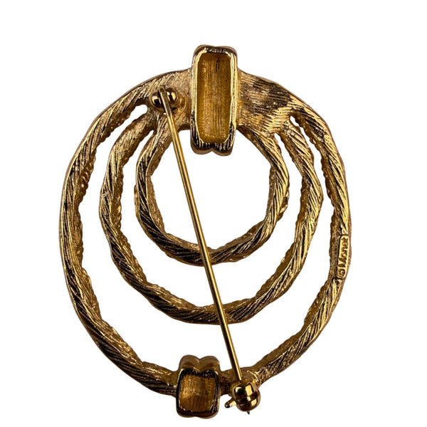 Vintage Monet Gold Tone Rope Twist Brooch Elegant Circular Pin  Signed