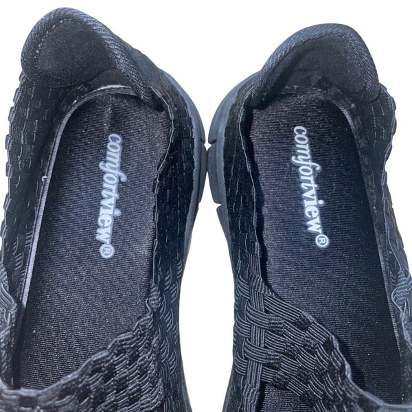 Comfortview Women’s Black Elastic Woven Slip-On Mary Jane Flats Size 10W