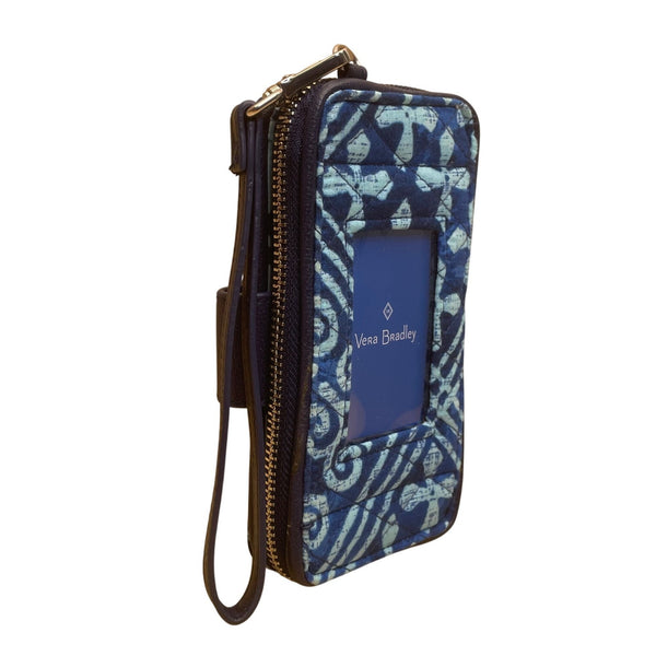 Vera Bradley Women’s Blue Patterned Cotton Zipper And ID Window Wristlet Wallet