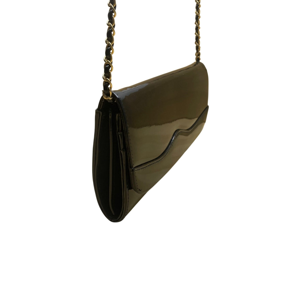 Empire-ORR Women’s Black Patent Leather Gold Chain Strap Clutch Bag