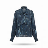 Banana Republic Womens Dark Blue Polyester Bow-Tie Long-Sleeve Blouse Size M