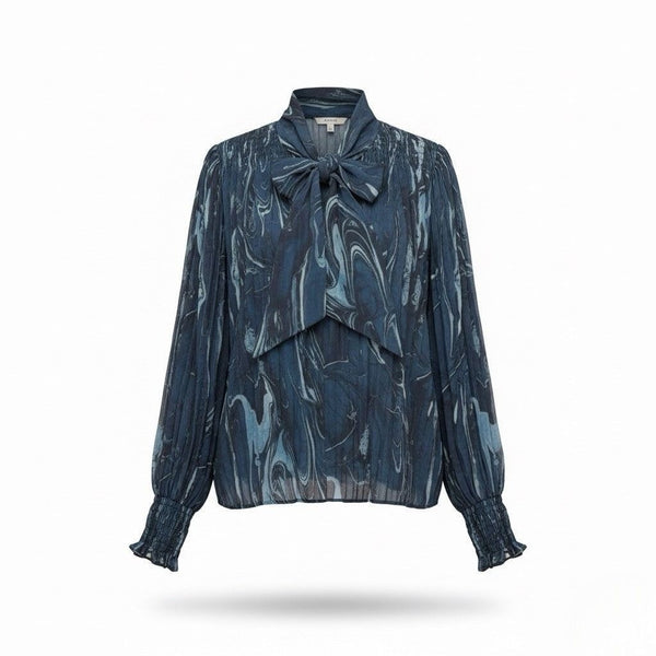 Banana Republic Womens Dark Blue Polyester Bow-Tie Long-Sleeve Blouse Size M