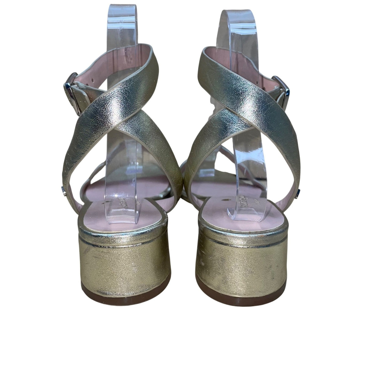 Kate Spade Women’s Metallic Gold & Pink Leather Block Heel Edie Sandals Size 6B