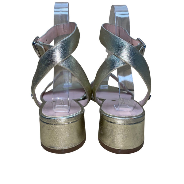 Kate Spade Women’s Metallic Gold & Pink Leather Block Heel Edie Sandals Size 6B