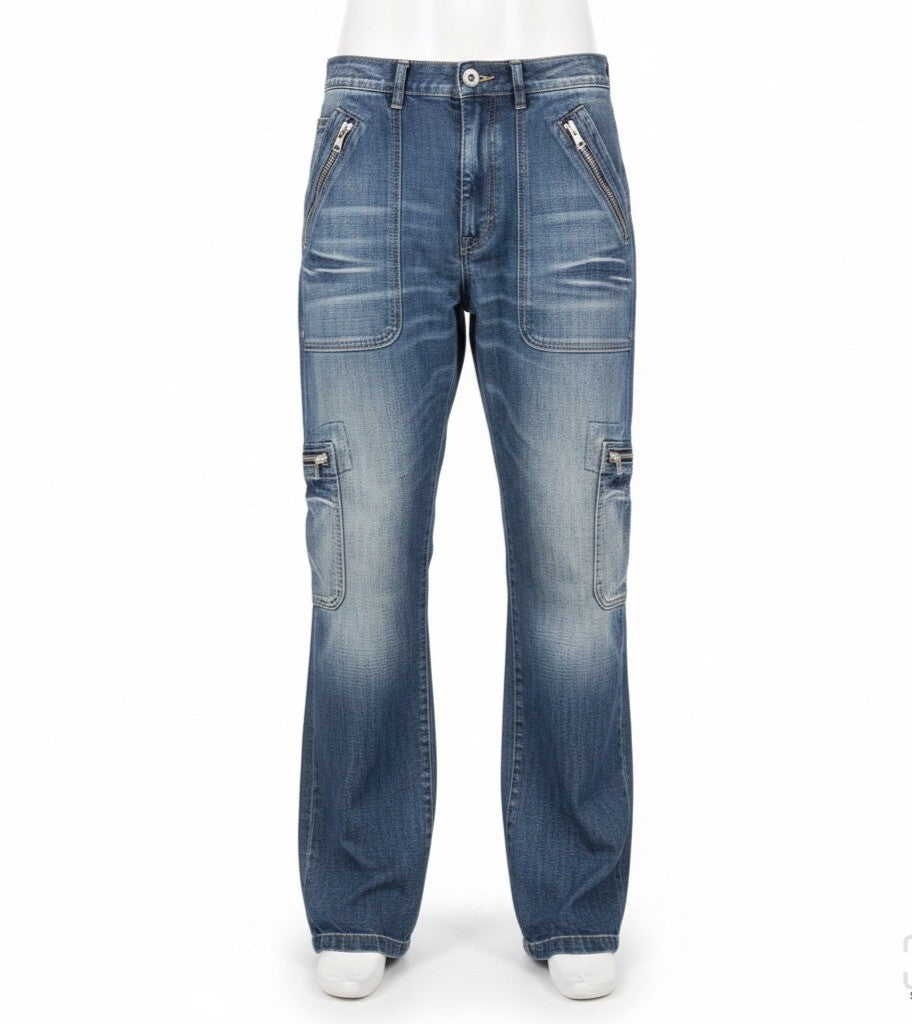 Jeans Mens Cargo Style Jeans Multiple Pockets & Zipper Accents Sz 38/52