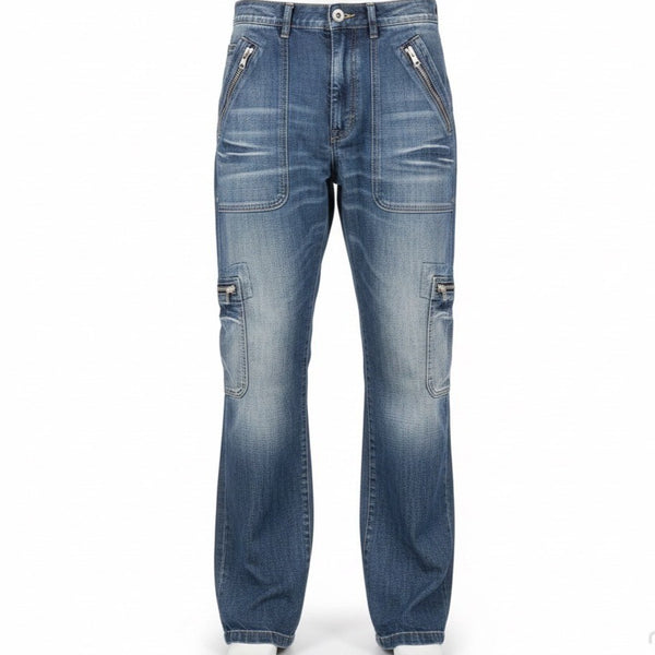 Jeans Mens Cargo Style Jeans Multiple Pockets & Zipper Accents Sz 38/52