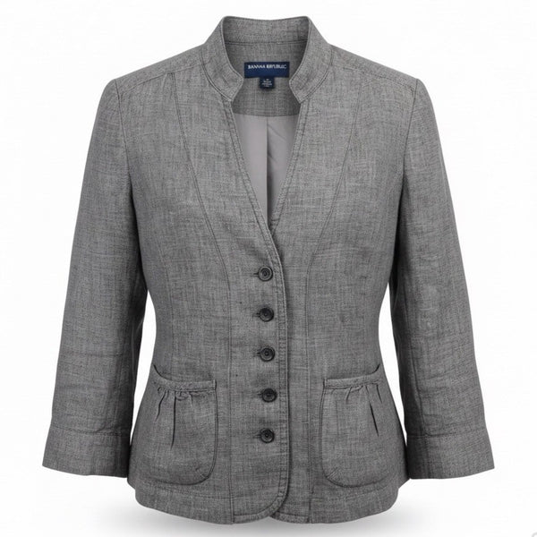 Banana Republic Womens Gray Linen Button-Up Blazer Jacket Size 0P