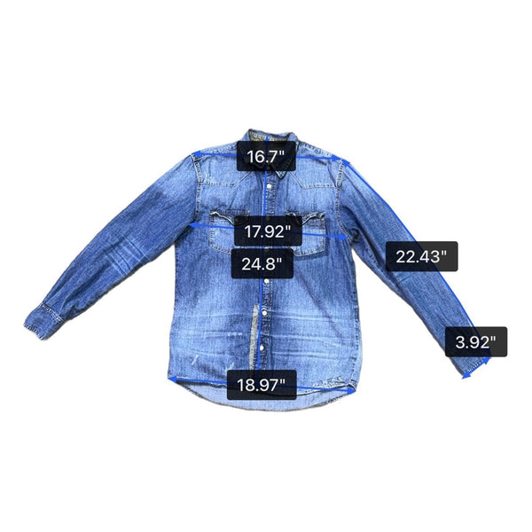1975 Mens Blue Cotton Denim Long-Sleeve Western Shirt With Button Front Size L