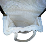 Petite-Bead Womens White Beaded Floral Vintage Scalloped Design Handbag