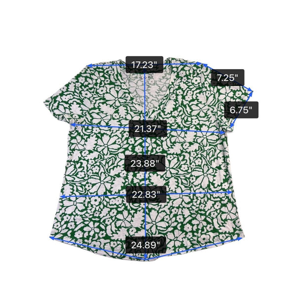 Loft Womens Green & White Floral Print Short Sleeve V-Neck T-Shirt Size XL