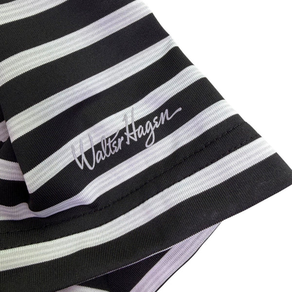 Walter Hagen Mens Black/White Striped Polo Shirt Lightweight Performance Size L