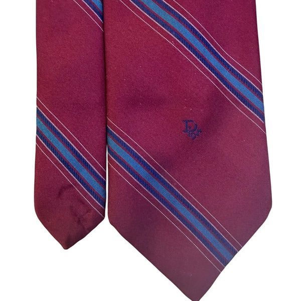Christian Dior Mens Maroon Striped Polyester/Silk Classic Tie