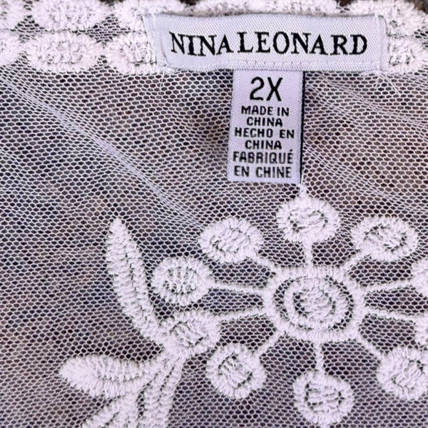 Nina Leonard Womens White & Coral Sheer Lace Embroidered Kimono Cardigan Sz 2X
