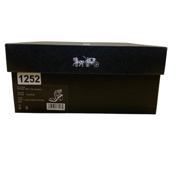 Coach Womens Dusty Gold Beechwood Mandy Met Leather Sandals Block Hell Sz 6B