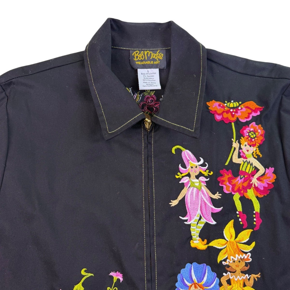 Bob Mackie Womens Black Floral Embroidered Jacket "Parade Of The Flowers"  Sz L