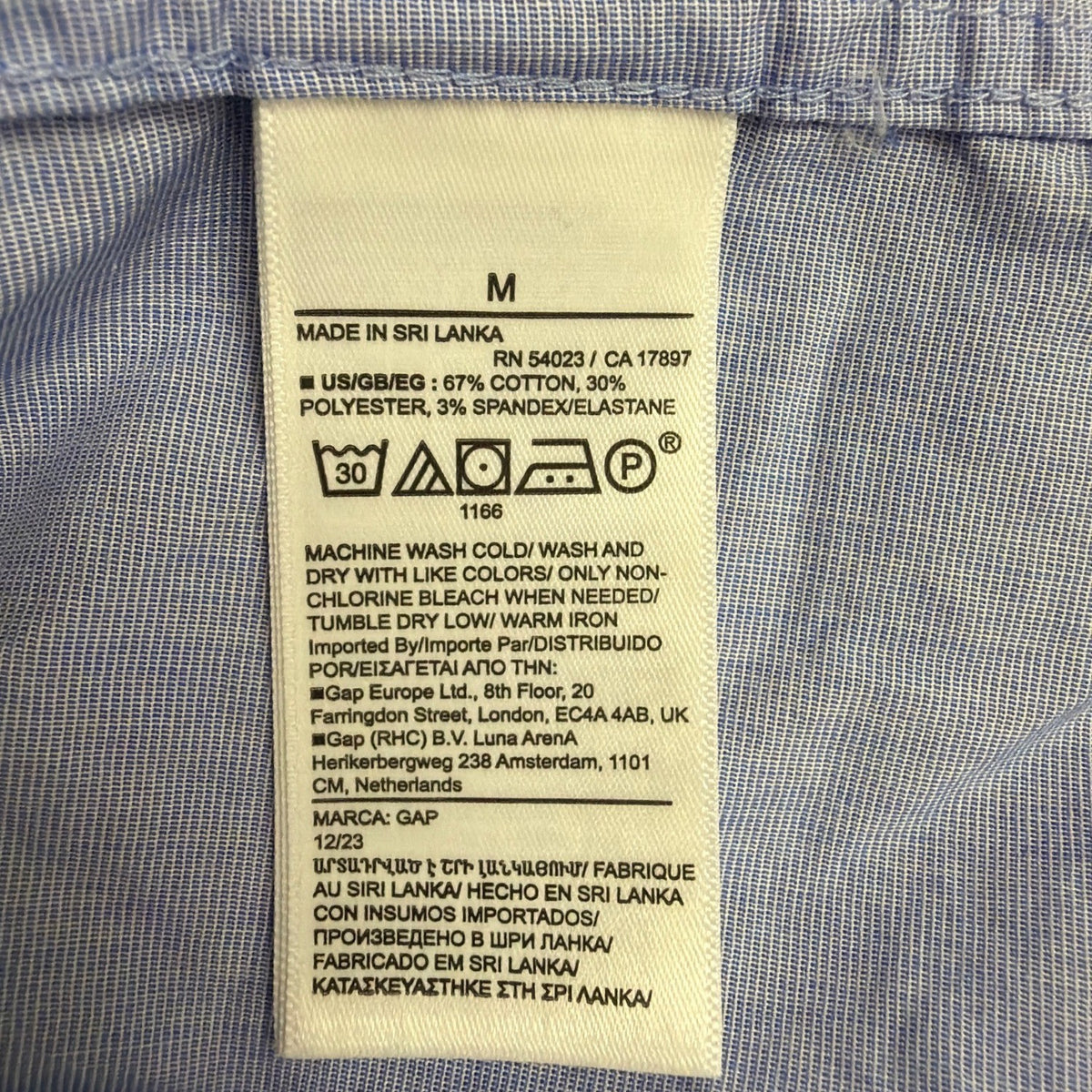 Gap Mens Blue Coolmax Shirt Standard Fit Size M