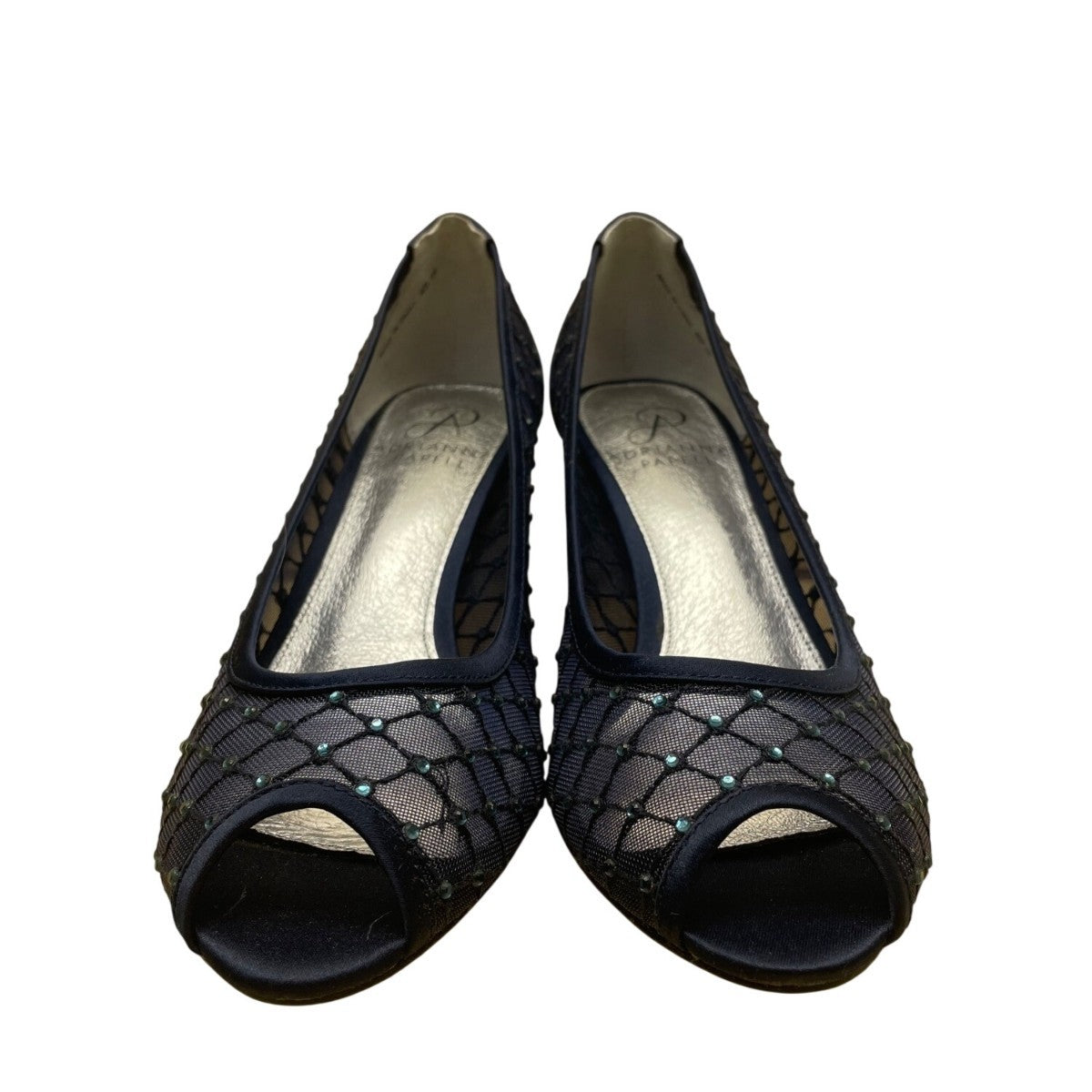 Adrianna Papell Women’s Navy Saba Mesh Rhinestoned Peep Toe Jamie Heels Size 6.5